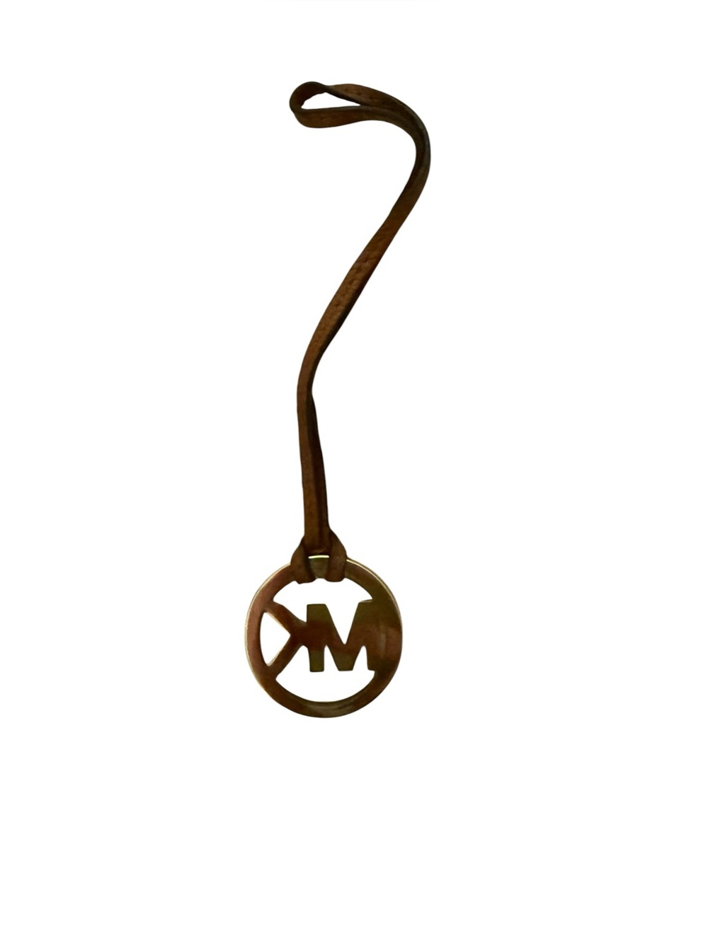 MICHAEL KORS women’s Gold-Tone MK Circle Logo Charm with Brown Strap bag charm - Picture 5 of 8
